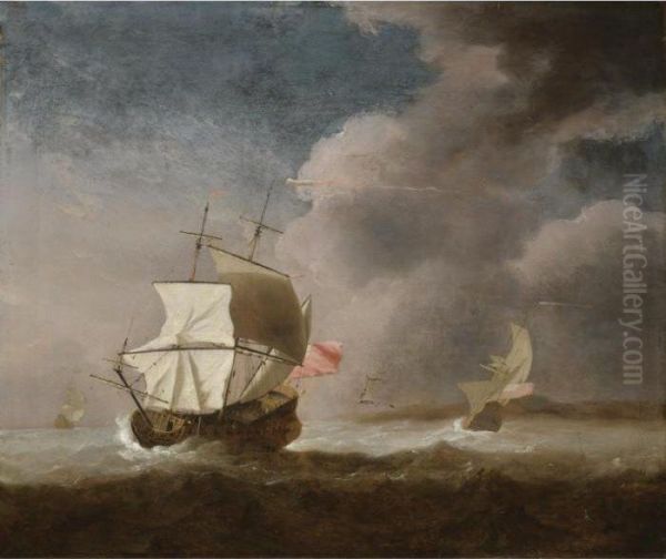 English Men-of-war In A Stiff Breeze Oil Painting by Willem van de, the Elder Velde