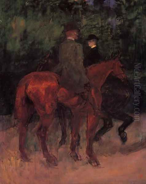 Man and Woman Riding through the Woods Oil Painting by Henri De Toulouse-Lautrec