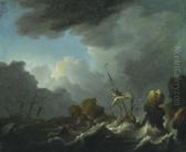 Stormy Sea With Shipwreck. Oil Painting by Willem van de, the Elder Velde