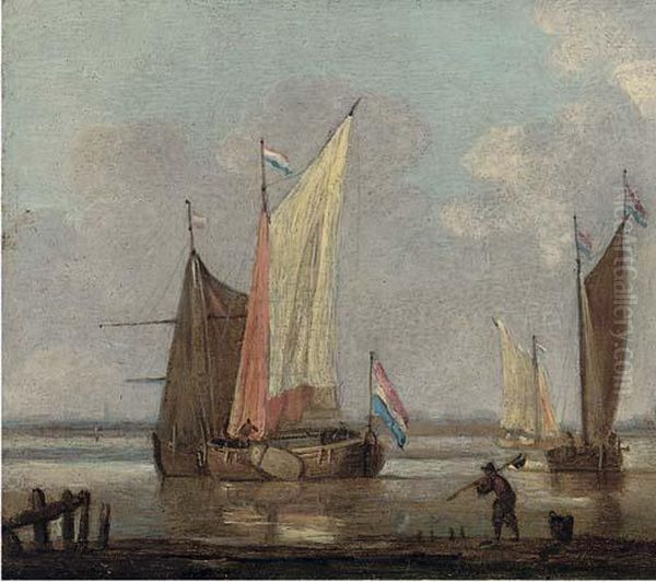 Shipping In An Inlet In A Calm Oil Painting by Willem van de, the Elder Velde