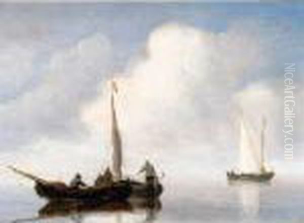 Small Craft In A Calm Off The Dutch Coast Oil Painting by Willem van de, the Elder Velde