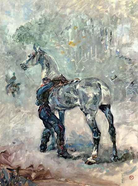 Artilleryman Saddling His Horse Oil Painting by Henri De Toulouse-Lautrec