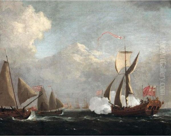 A&nbsp;yacht Signalling Other Vessels Oil Painting by Willem van de, the Elder Velde