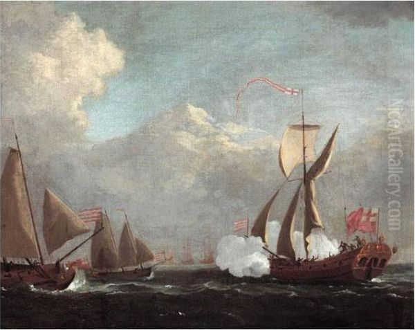 A Yacht Signalling Other Vessels Oil Painting by Willem van de, the Elder Velde