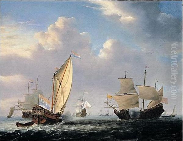 Signed And Dated Lower Right: W.v. V Oil Painting by Willem van de, the Elder Velde