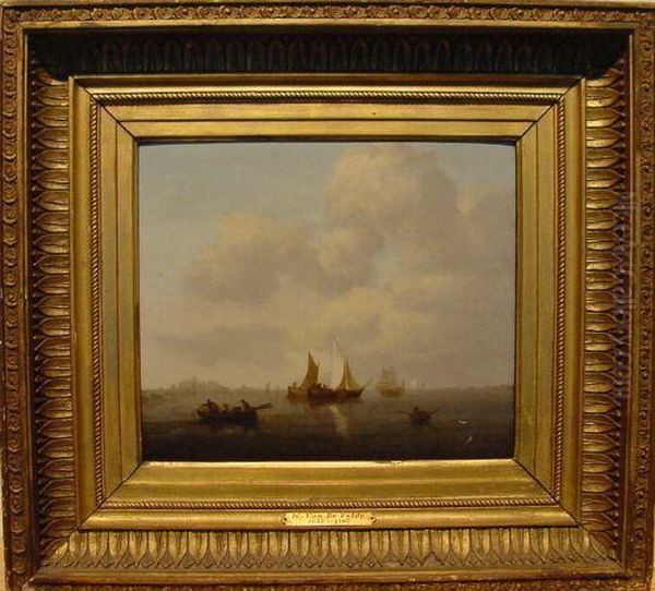 Fishing Boats Along Shore Oil Painting by Willem van de, the Elder Velde