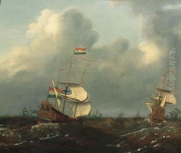 Men-o'-war Offshore Oil Painting by Willem van de, the Elder Velde