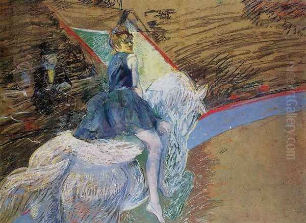 At The Cirque Fernando Rider On A White Horse Oil Painting by Henri De Toulouse-Lautrec