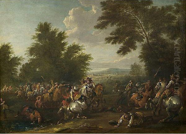 Battaglia Con Cavalieri Oil Painting by Adam Frans van der Meulen