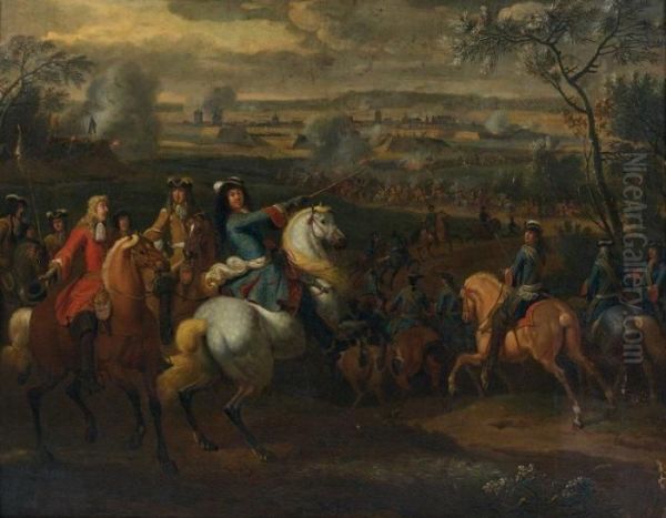 Louis Xiv Devant Une Ville,probablement Leau Oil Painting by Adam Frans van der Meulen