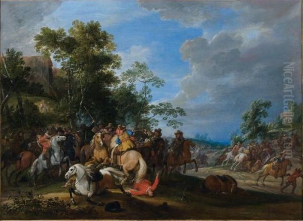 Choc De Cavalerie Oil Painting by Adam Frans van der Meulen