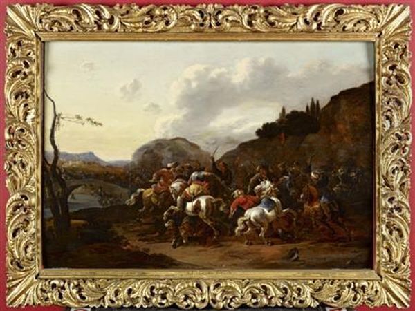 A Cavalry Skirmish Oil Painting by Adam Frans van der Meulen