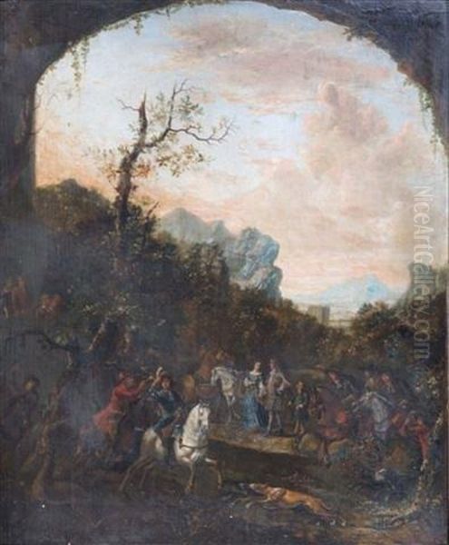 Landscape With Stag Hunt Oil Painting by Adam Frans van der Meulen