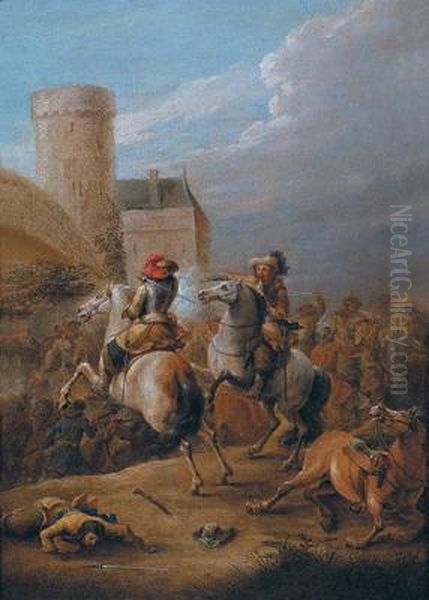 Battaglia Equestre Presso Fortificazione Oil Painting by Adam Frans van der Meulen