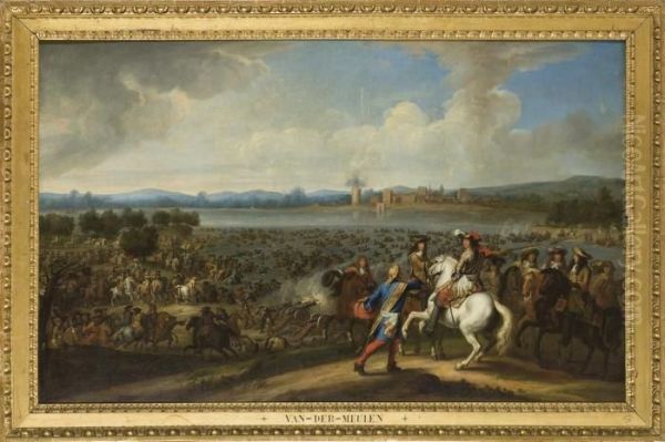 Le Passage Du Rhin Par Louis Xiv Et Son Armee Le 12 Juin 1672 Oil Painting by Adam Frans van der Meulen