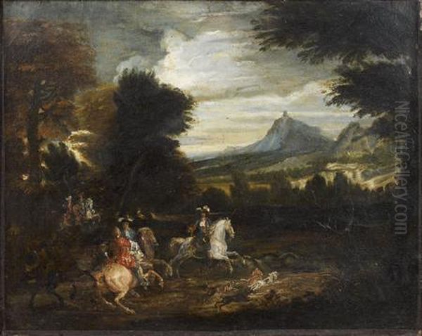 Chasseurs A L'oree D'une Foret Oil Painting by Adam Frans van der Meulen