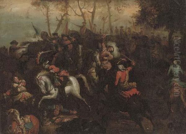 A Cavalry Skirmish Oil Painting by Adam Frans van der Meulen