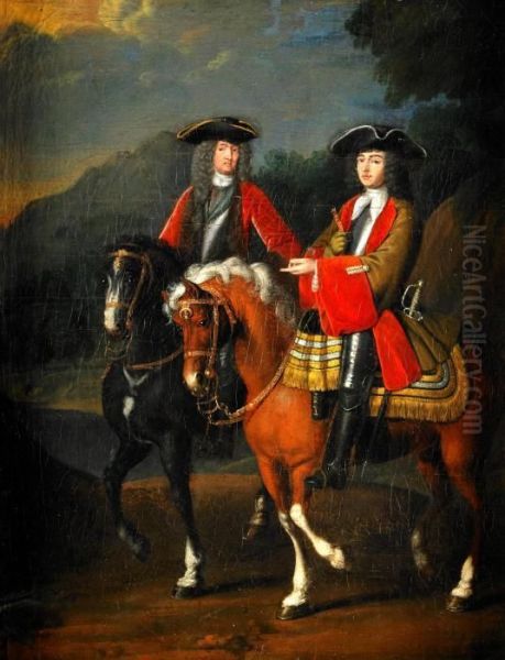 Eleganta Kavaljerer Oil Painting by Adam Frans van der Meulen