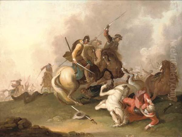 A Cavalry Skirmish Oil Painting by Adam Frans van der Meulen