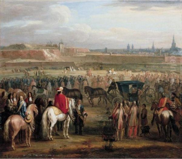 The Surrender Of Cambrai, 18 April 1677 Oil Painting by Adam Frans van der Meulen