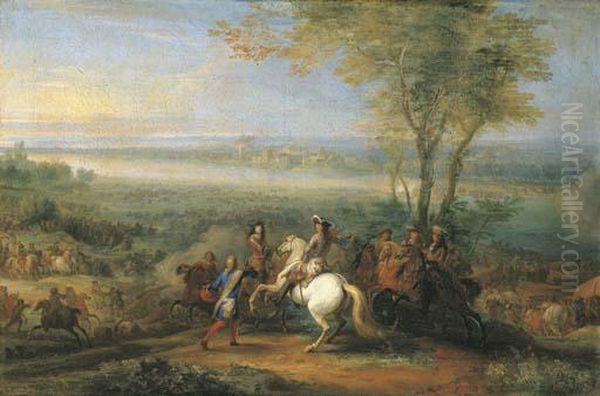 The Passage Of The Rhine: Le Roy Qui Commande Oil Painting by Adam Frans van der Meulen