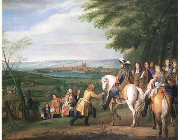 La Remise Des Clefs Au Roi Ou La Reduction De Marsal, Le 1er Septembre 1663 Oil Painting by Adam Frans van der Meulen