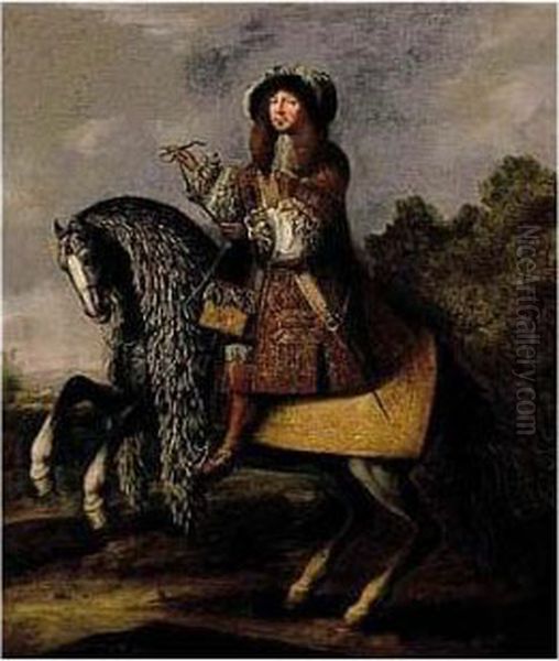 Equestrian Portrait Of A Gentleman Oil Painting by Adam Frans van der Meulen