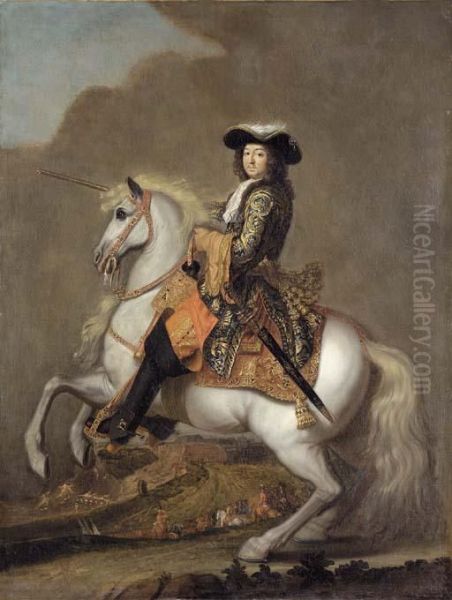 Equestrian Portrait Of Louis Xiv Oil Painting by Adam Frans van der Meulen