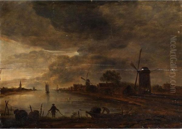 Seeufer Mit Windm Oil Painting by Aert van der Neer