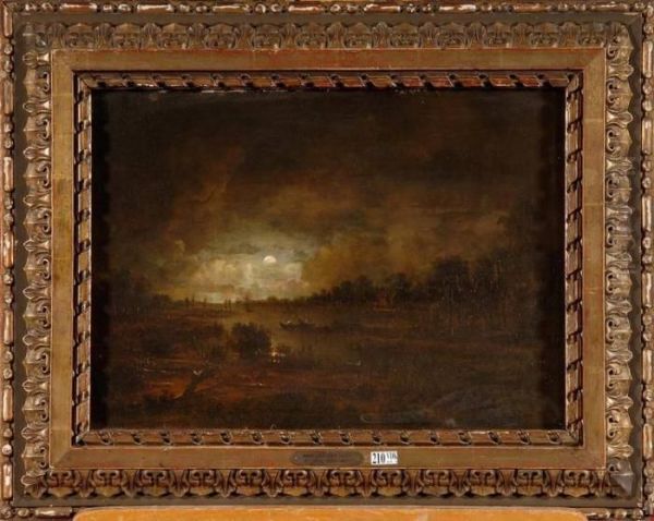 Paysage Lacustre Anime Au Clair De Lune Oil Painting by Aert van der Neer