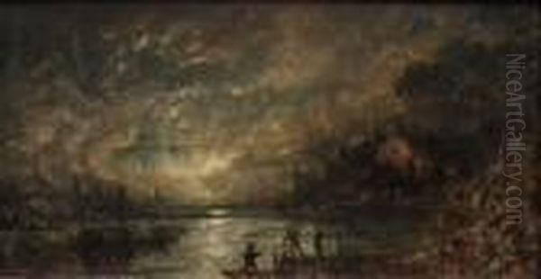 Moonlit River
Scene With Fishermen Oil Painting by Aert van der Neer