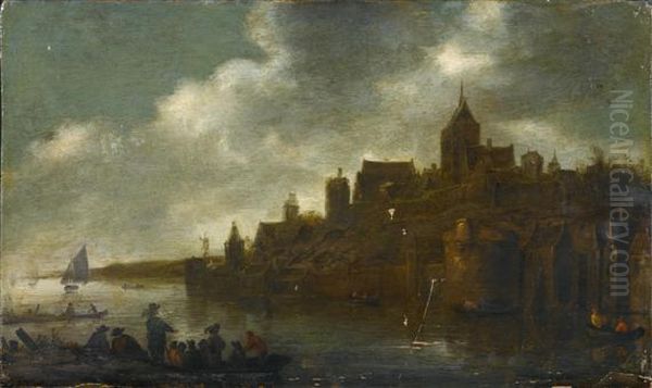 Town In The Moonlight Oil Painting by Aert van der Neer