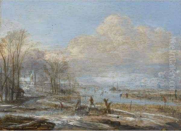 Winter Landscape With Skaters Oil Painting by Aert van der Neer