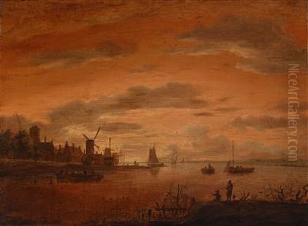 Sonnenuntergang Uber Einer Hollandischenkanallandschaft Oil Painting by Aert van der Neer