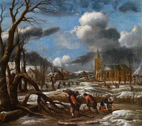 Einewinterlandschaft Oil Painting by Aert van der Neer