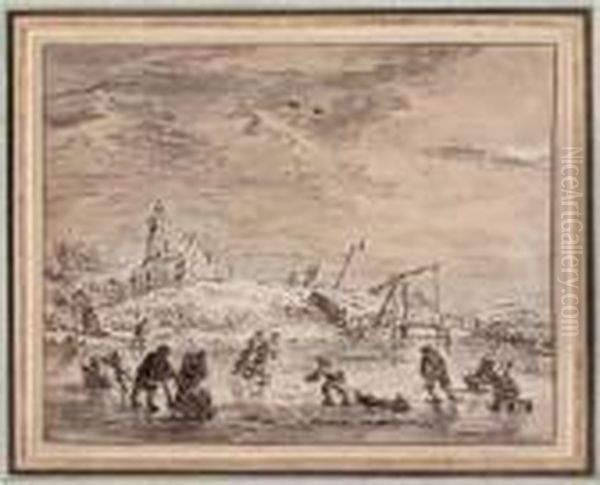 Winterlandschaft Mit Personenstaffage Oil Painting by Aert van der Neer