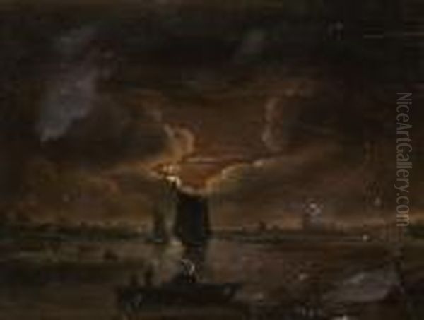 Kanallandskap I Mansken Oil Painting by Aert van der Neer