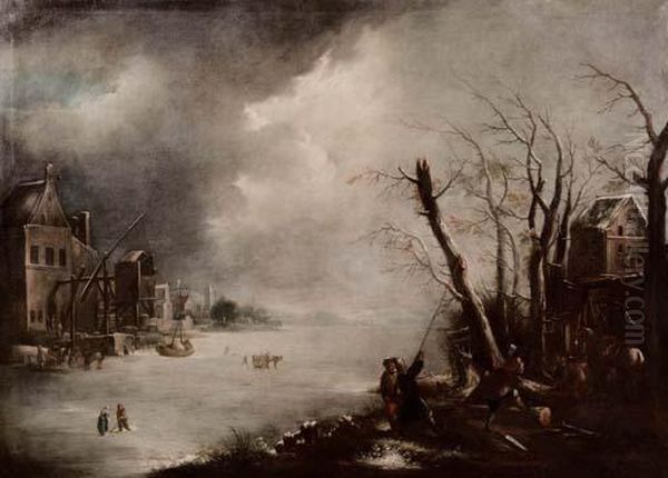 Paesaggio Invernale Con Corso D'acqua Ghiacciato Oil Painting by Aert van der Neer