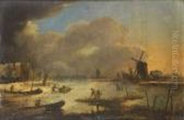 Bord De Riviere Gele Au Moulin Oil Painting by Aert van der Neer