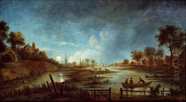 Nachtliche Flusslandschaft Oil Painting by Aert van der Neer