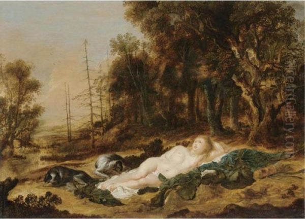 Diana Resting After The Hunt Oil Painting by Aert van der Neer