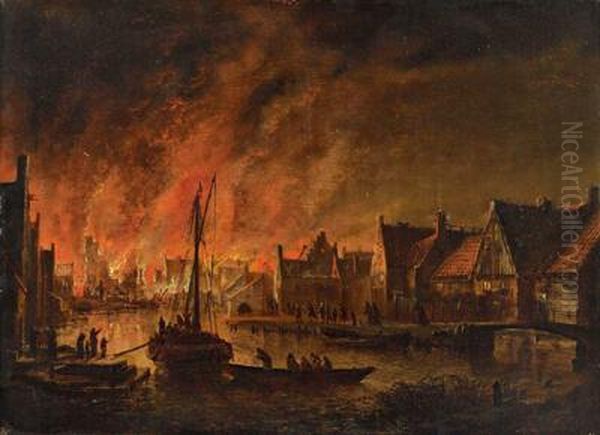 Incendio Notturno In Una Citta Oil Painting by Aert van der Neer