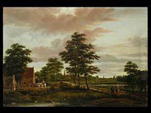 Landschaft Mit Gebauden, Windmuhle Und Personenstaffage Oil Painting by Aert van der Neer