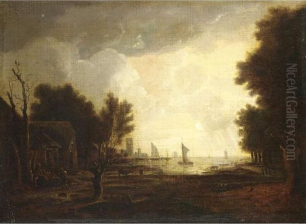 Marina Al Tramonto Oil Painting by Aert van der Neer