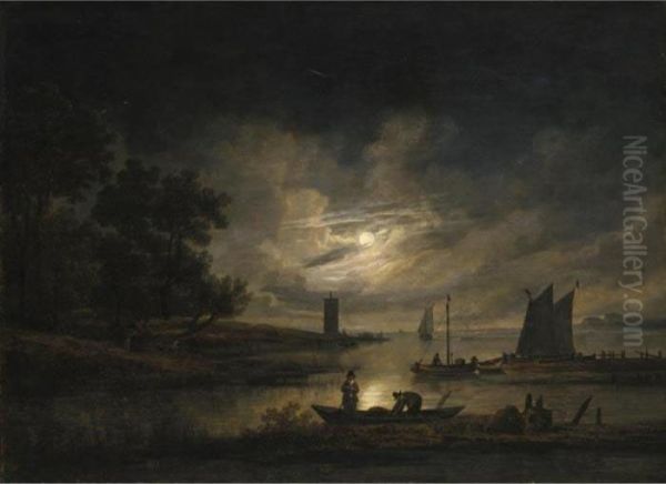 Marina Sotto La Luna Oil Painting by Aert van der Neer