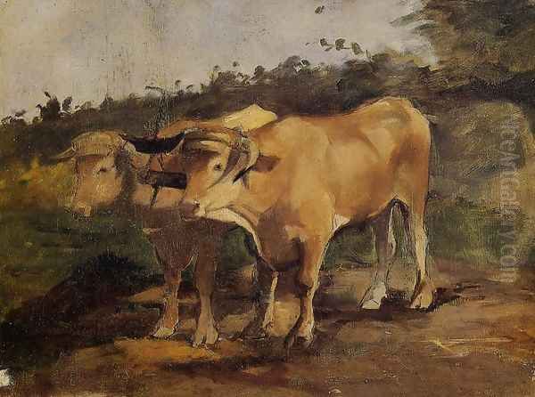 Two Bulls Wearing a Yoke Oil Painting by Henri De Toulouse-Lautrec