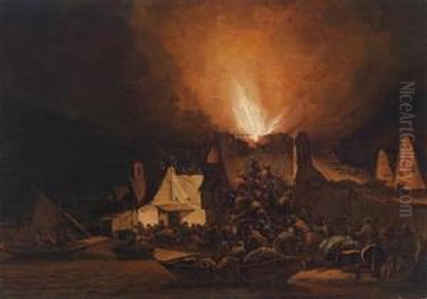 Night Scene With A Burning House Oil Painting by Egbert van der Poel