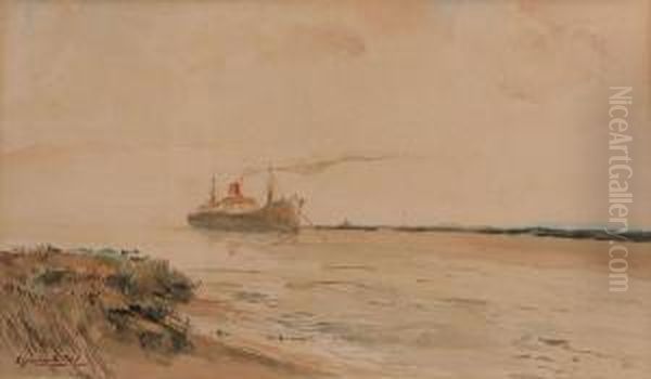 Stoomschip In Vaargeul Oil Painting by Egbert van der Poel