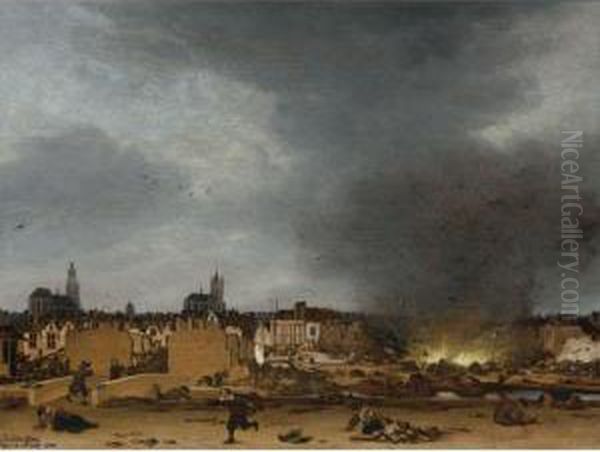 A View Of Delft With The Explosion Oil Painting by Egbert van der Poel