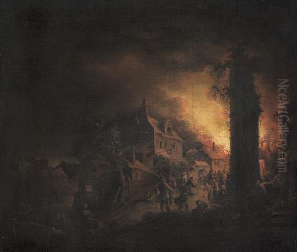 Paesaggio Con Incendio Oil Painting by Egbert van der Poel